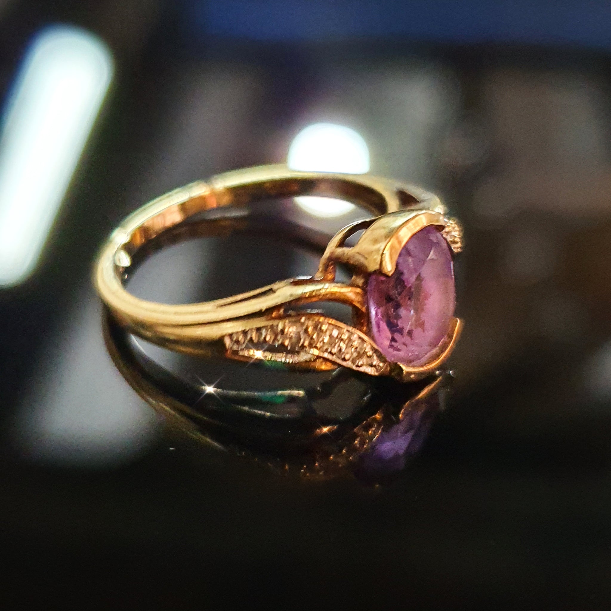 Amethyst and Diamond ring set on 9ct Yellow Gold