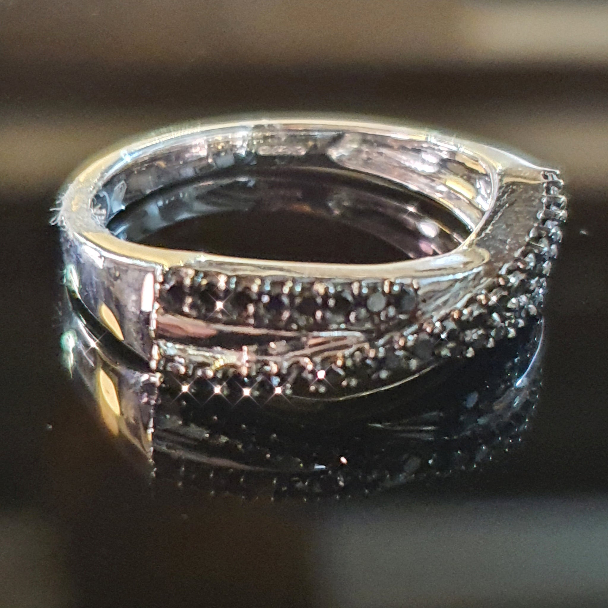 Black Diamond ring set in 9ct White Gold