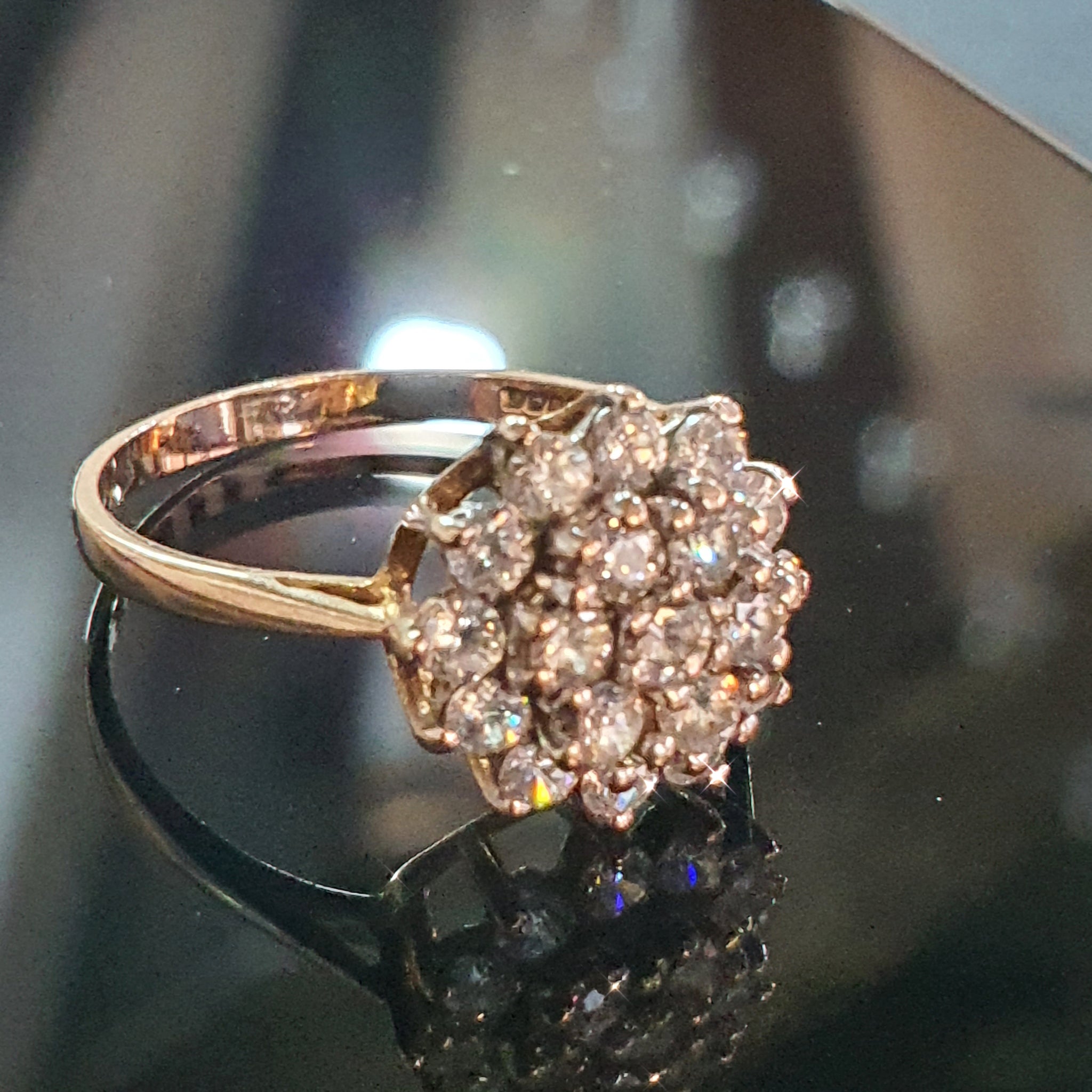 Cubic Zirconia Cluster ring set on 9ct Yellow Gold