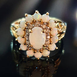 Opal and Diamond Ring in 9ct Yellow Gold