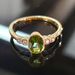 Peridot and Diamond Ring set in 9ct Yellow Gold