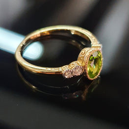 Peridot and Diamond Ring set in 9ct Yellow Gold